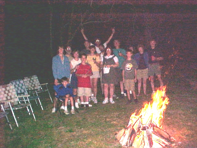 The whole gang by the camp fire at the Cinco de Mayo party