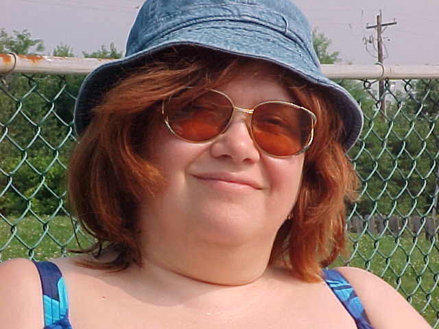 Kathy at the pool, summer, 2001